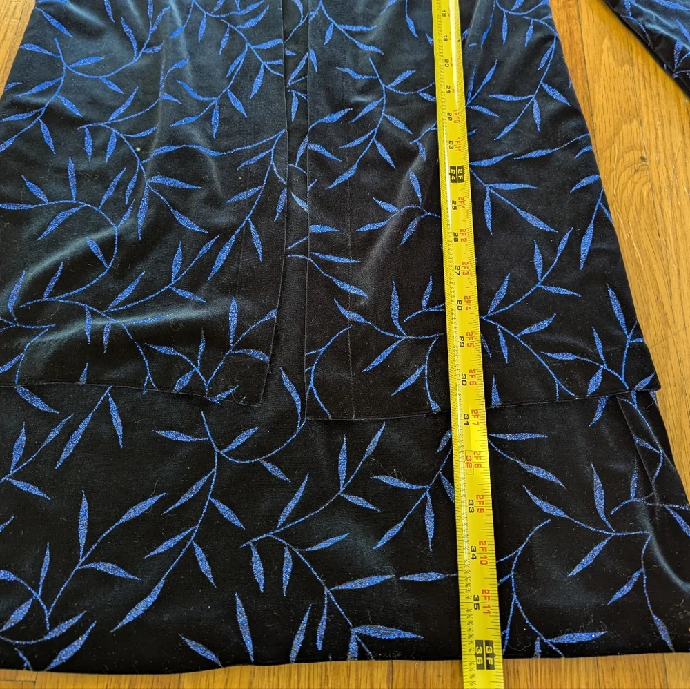 90s Whimsygoth Glittery Blue & Black Velvet Long Sleeve Dress & Cardigan Set